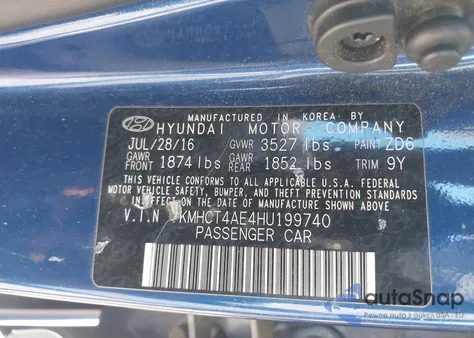 2017 Hyundai Accent Se из США, поврежденный, VIN KMHCT4AE4HU199740